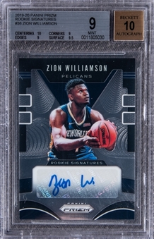 2019-20 Panini Prizm Rookie Signatures #38 Zion Williamson Signed Rookie Card - BGS MINT 9/BGS 10